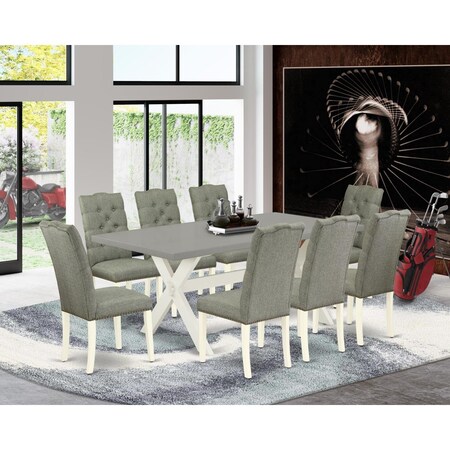 East West Furniture 9 Piece X-Style Dinette Set - Linen White X097EL207-9